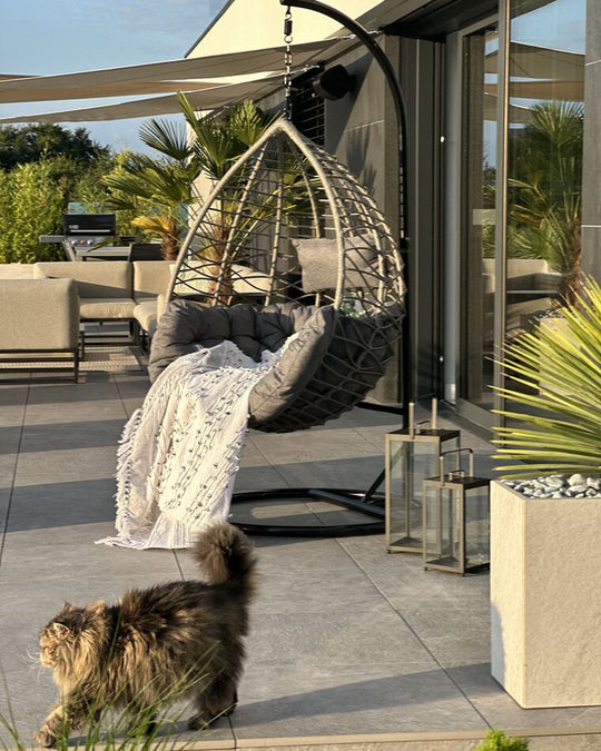 Pe Rattan Hanging Chair With Stand Grey Arsita