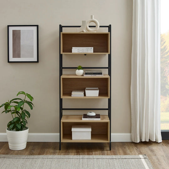 Modern Minimal Open Box Metal and Wood Bookshelf Andros