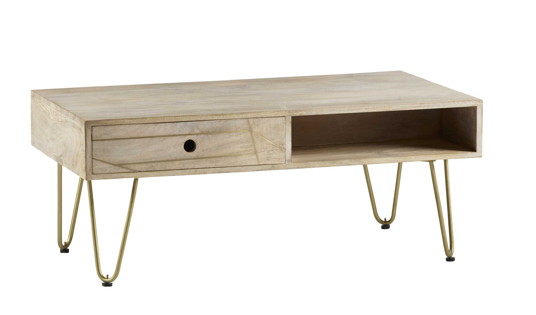 Rectangular Coffee Table With Drawer Light Gold