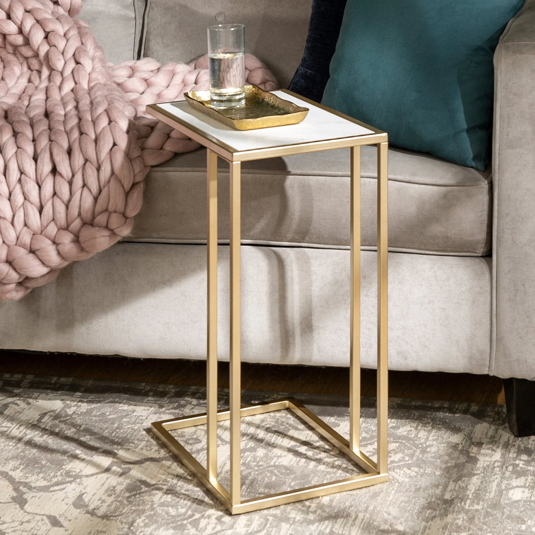 Modern Side Table Faux White Marble Selbin