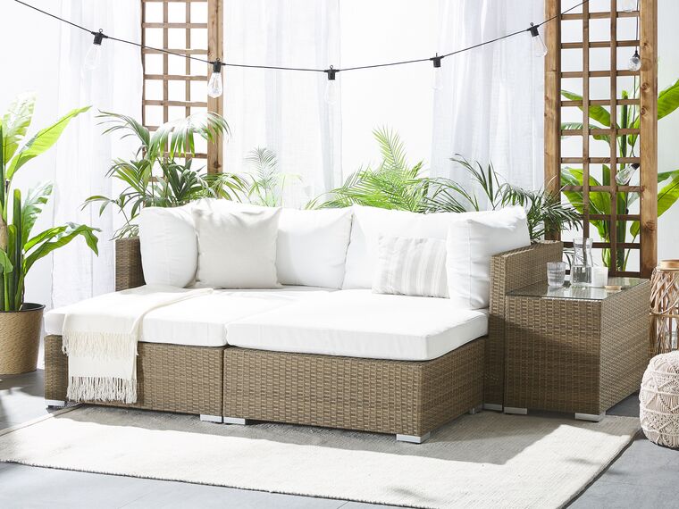 2 Seater PE Rattan Modular Garden Lounge Set Brown Noto