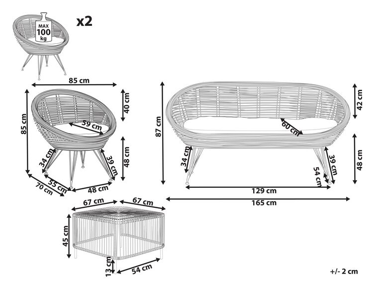 4 Seater Rattan Sofa Set with Coffee Table Natural Maratea / Cesenatico