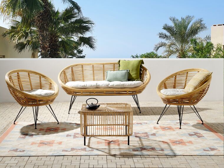 4 Seater Rattan Sofa Set with Coffee Table Natural Maratea / Cesenatico