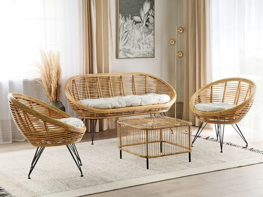 4 Seater Rattan Sofa Set with Coffee Table Natural Maratea / Cesenatico