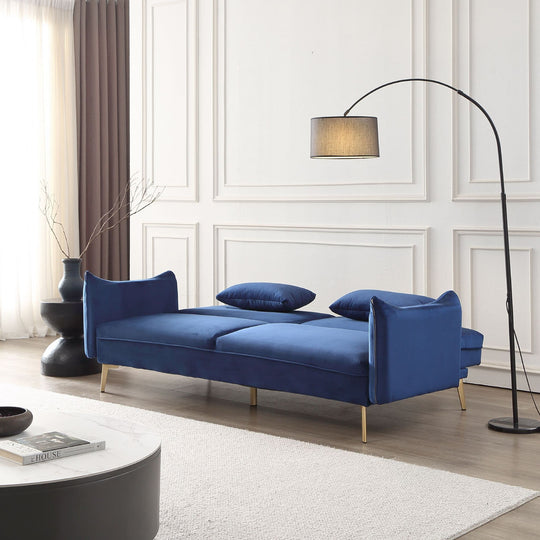 3 Seater Blue Velvet Sofa Bed Novogratz