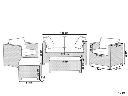 4 Seater PE Rattan Garden Sofa Set Grey Milano