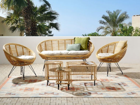 4 Seater Rattan Sofa Set with Coffee Tables Natural Maratea / Cesenatico