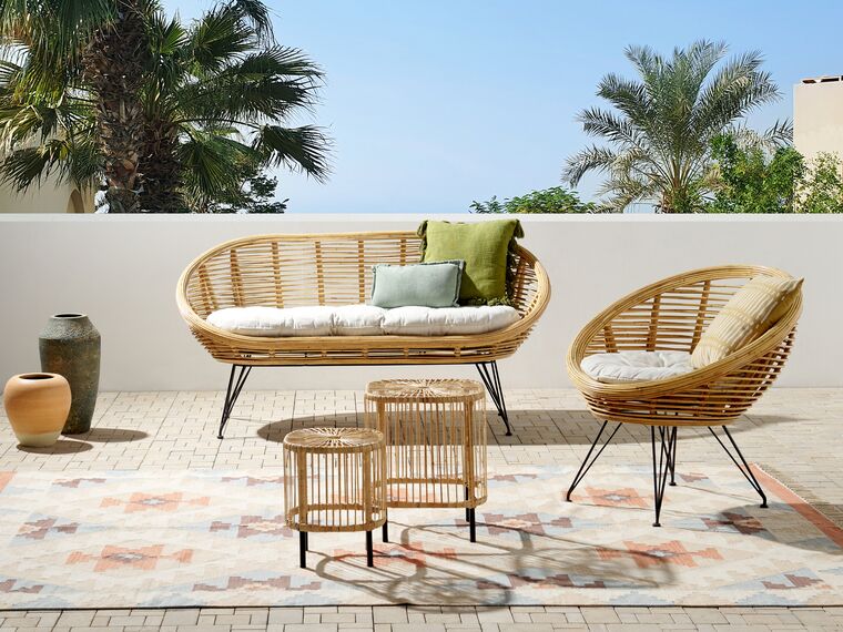 3 Seater Rattan Sofa Set with Side Tables Natural Maratea/ Cesenatico