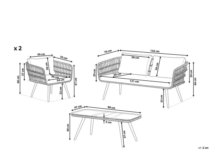 4 Seater PE Rattan Garden Sofa Set Natural Fobello