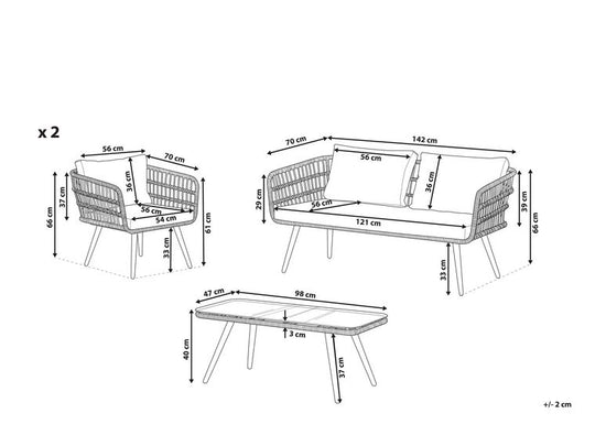 4 Seater PE Rattan Garden Sofa Set Natural Fobello