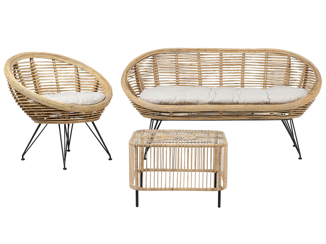 3 Seater Rattan Sofa Set with Coffee Table Natural Maratea / Cesenatico