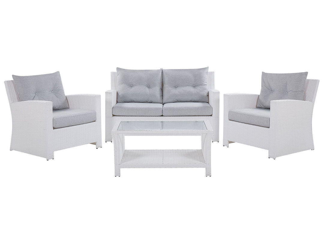 4 Seater PE Rattan Garden Sofa Set White San Marino