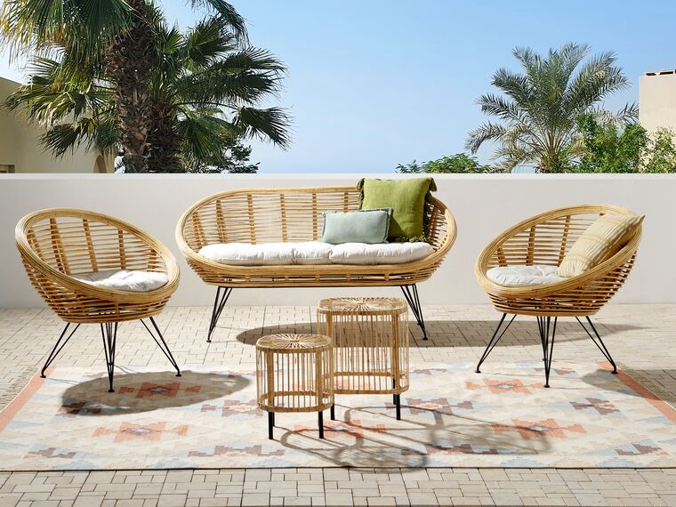 4 Seater Rattan Sofa Set with Side Tables Natural Maratea / Cesenatico