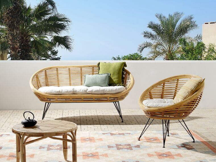 3 Seater Rattan Sofa Set Natural Maratea