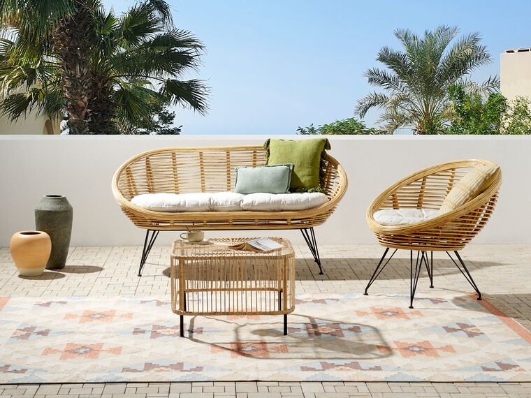 3 Seater Rattan Sofa Set with Coffee Table Natural Maratea / Cesenatico