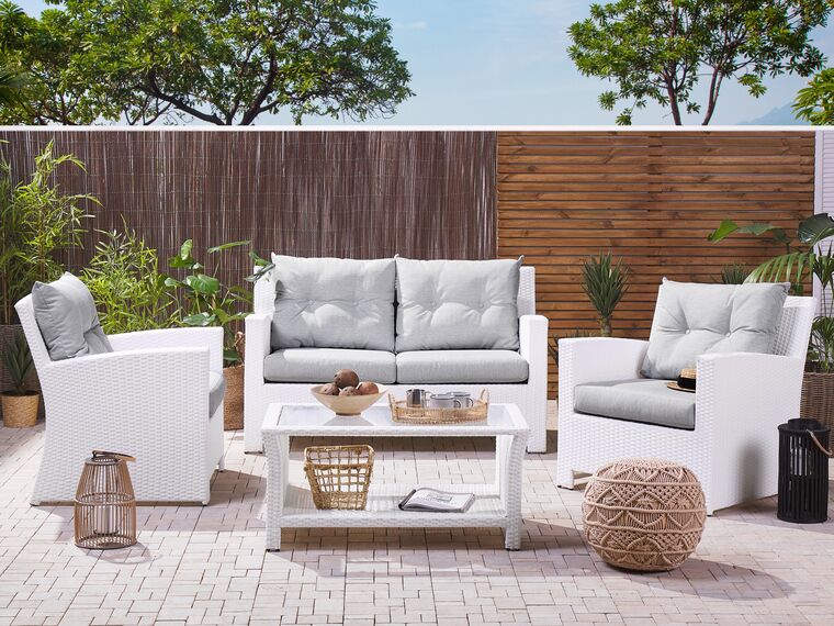 4 Seater PE Rattan Garden Sofa Set White San Marino