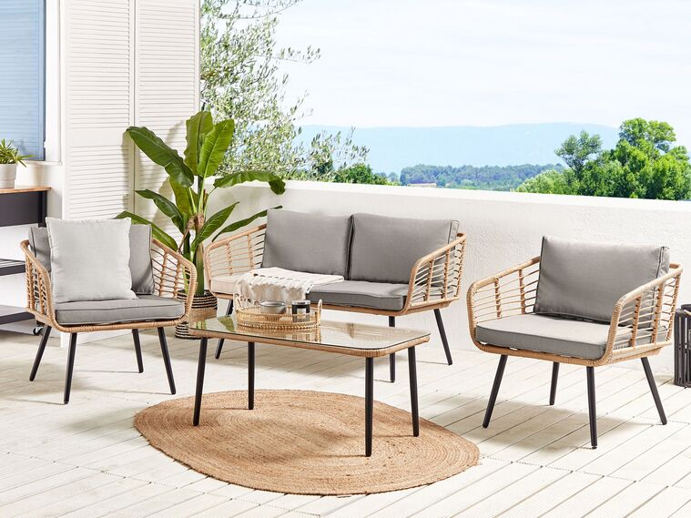 4 Seater PE Rattan Garden Sofa Set Natural Corinth II