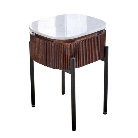 Mango Wood Bedside Table With Marble Top & Metal Legs Opal