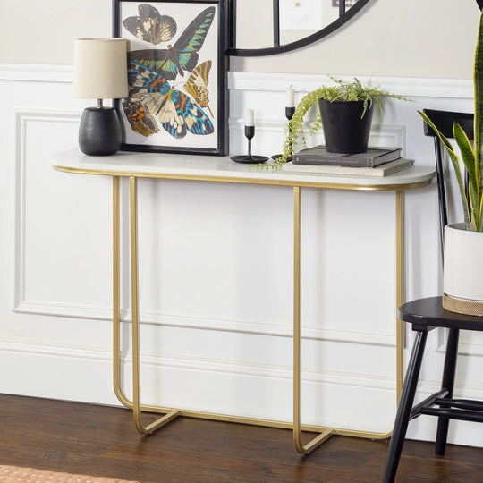 Curved Console Table Faux White Marble Malmesbury