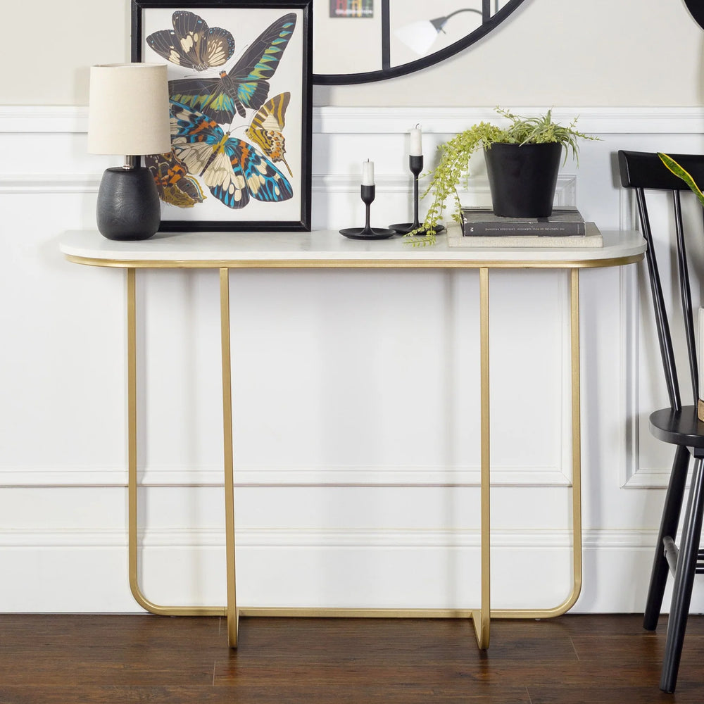 Curved Console Table Faux White Marble Malmesbury