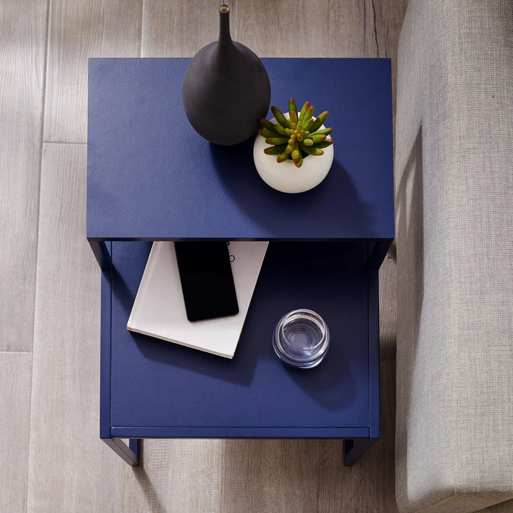 Two Tiered Side Table Blue Drewey