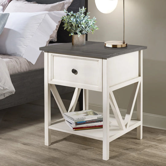 Side Table White/Grey Top Hebb